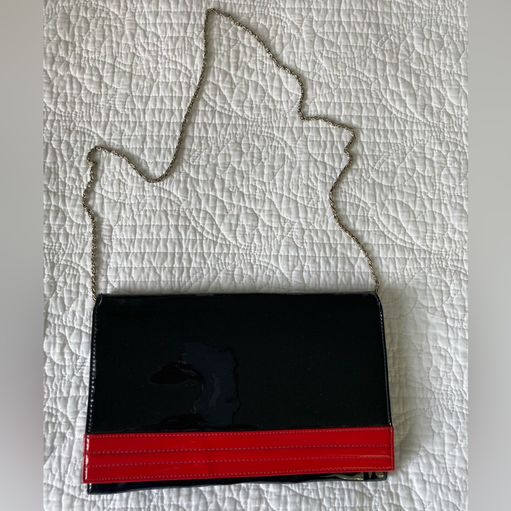 Vintage Black and Red Clutch with Chain Strap
